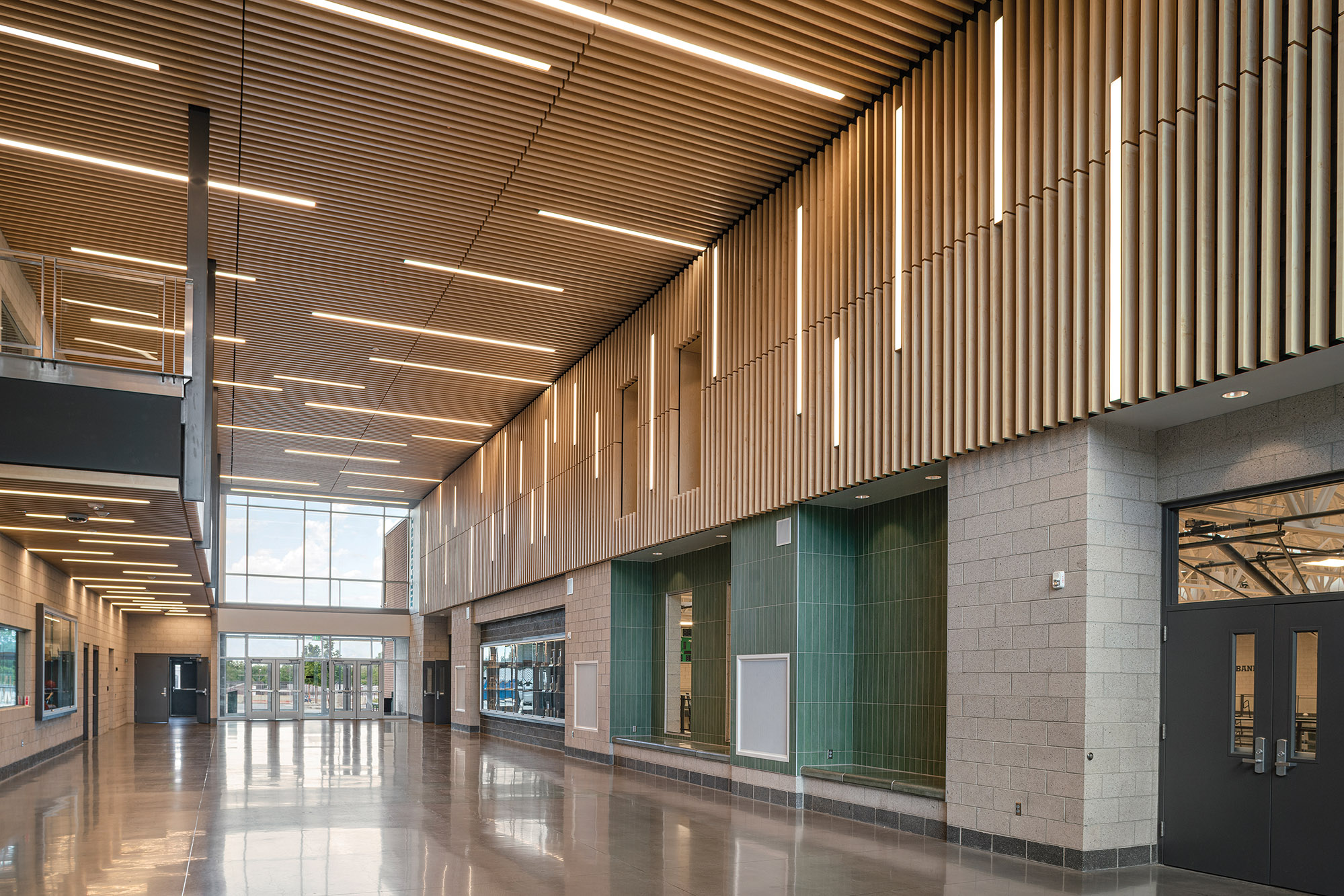 Hillcrest-High-School-Interior-Main-Floor-Athletics-Lobby-Hallway-Straight-View-West-with-Balcony