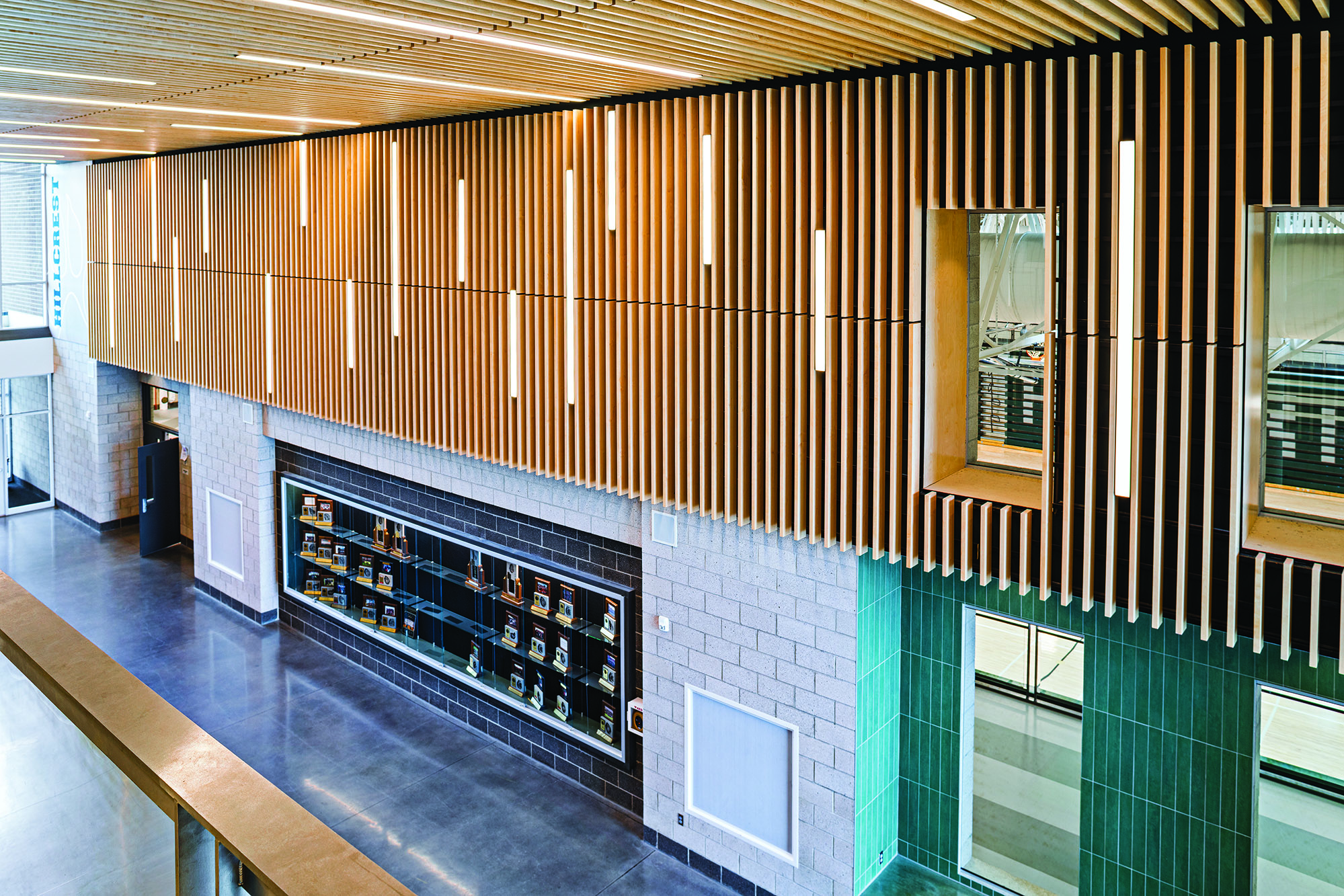 Hillcrest-High-School-Interior-Second-Floor-Athletics-Balcony-Angle-Close