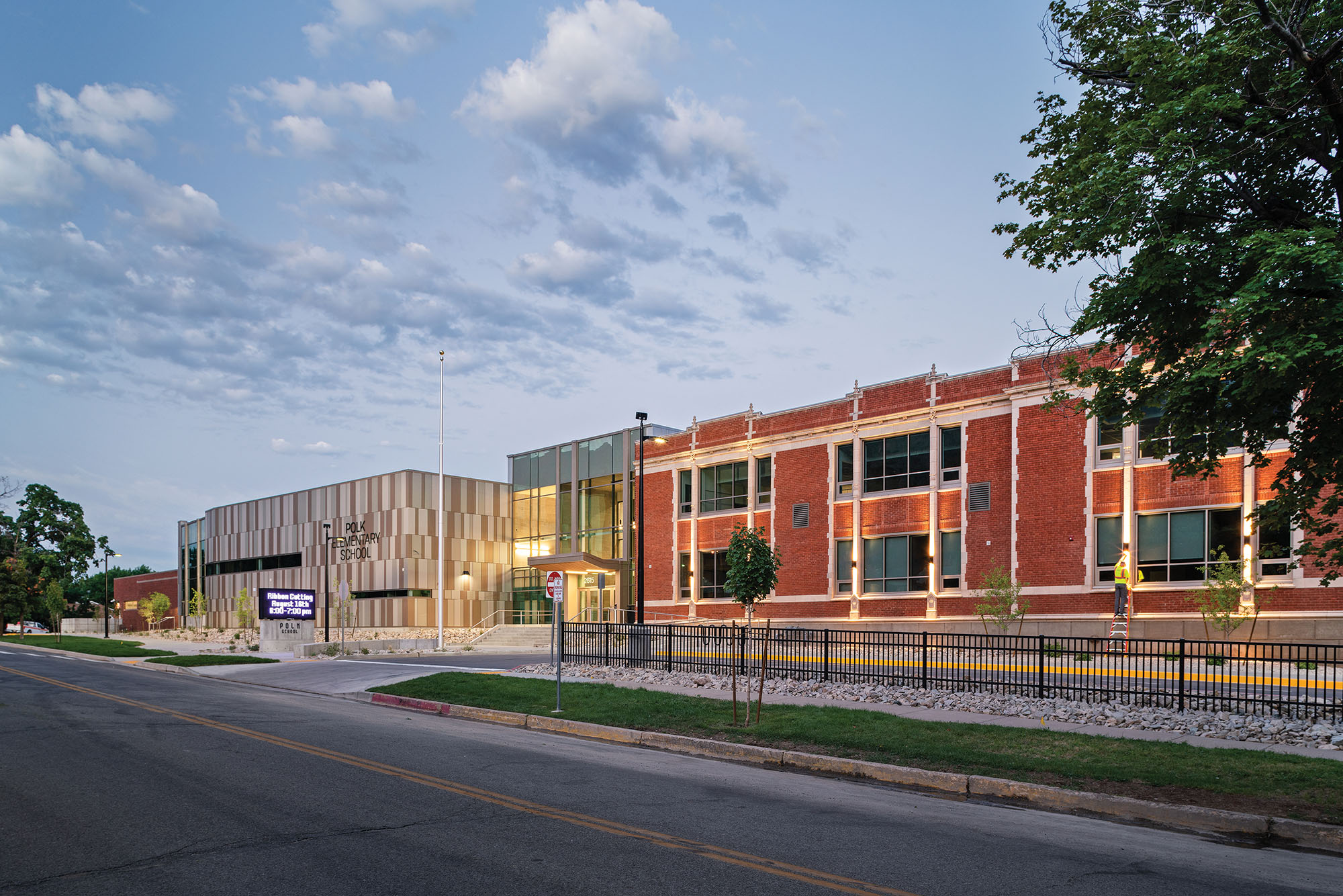polk_elementary_school_exterior_east_main_entrance_looking_south_evening