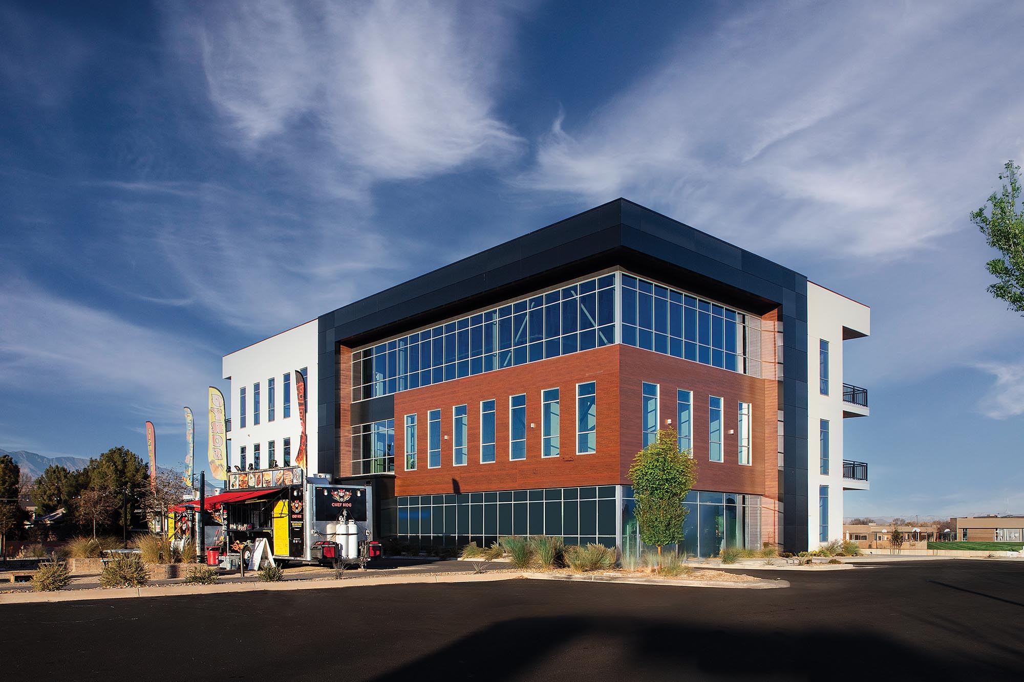 Merrill-Office-Building-Exterior-Southwest-Corner-with-Food-Trucks