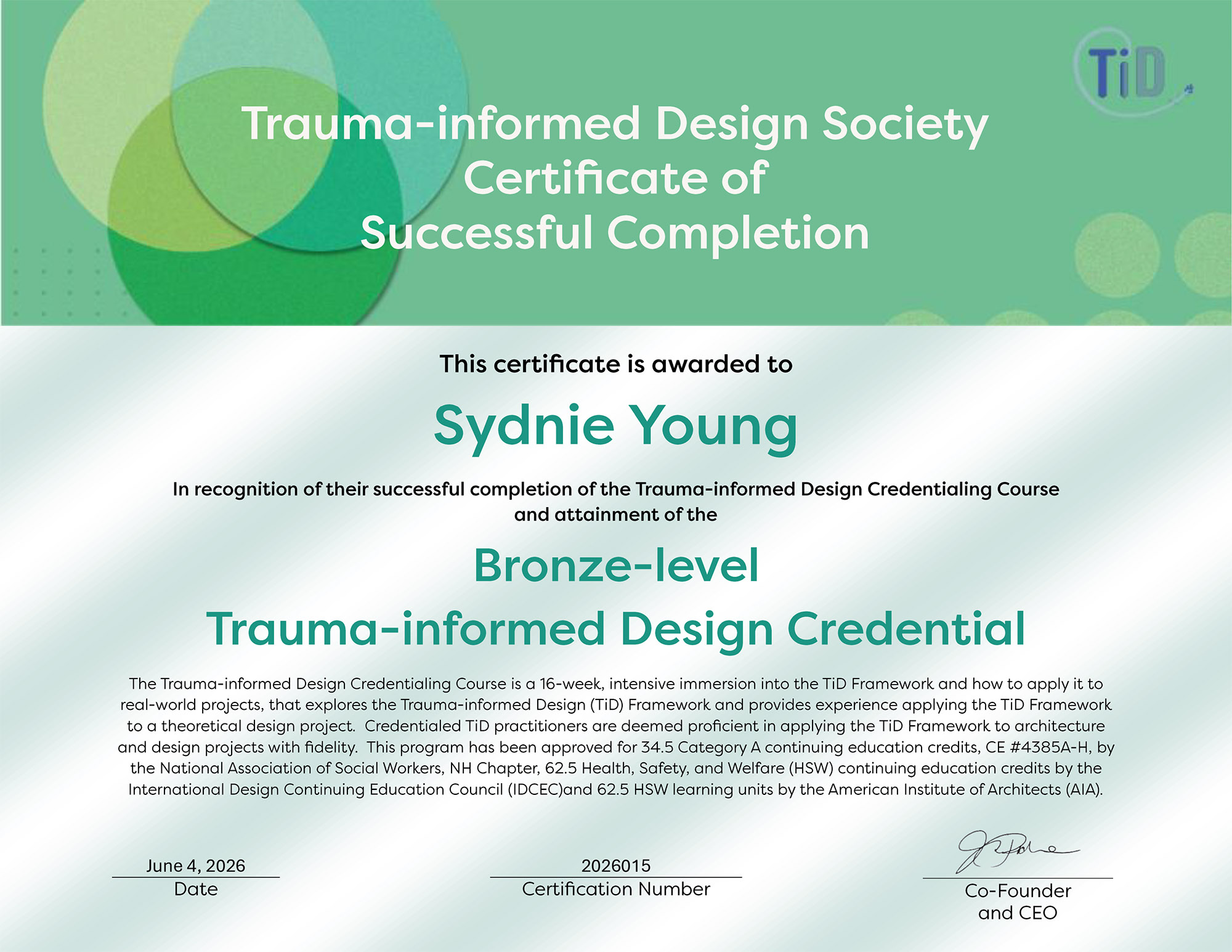 Young Sydnie TiD-B Certificate Website Christina Haas