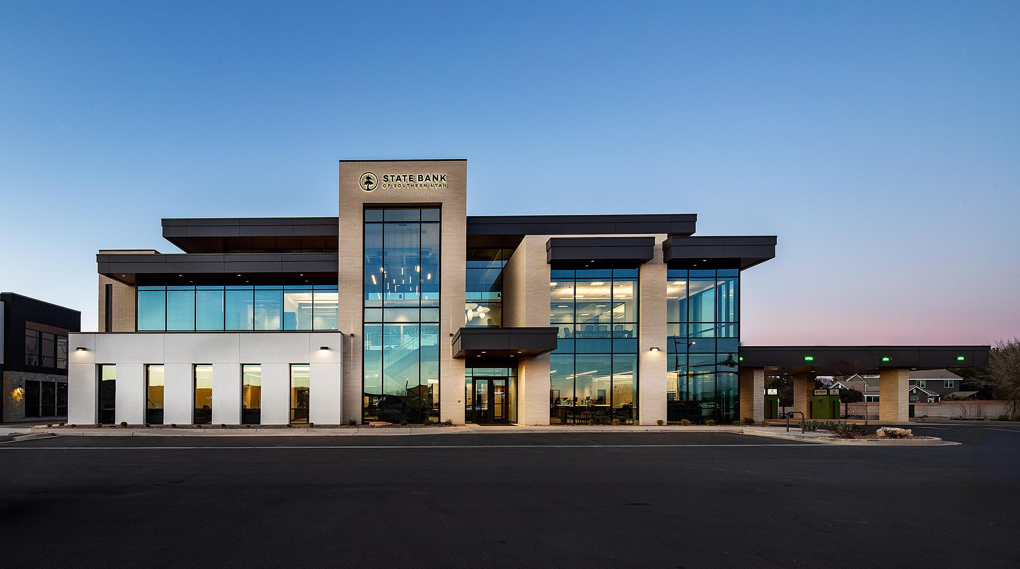 State-Bank-of-Southern-Utah-Exterior-South-Elevation-Twilight N. Eldon Tanner Business Building